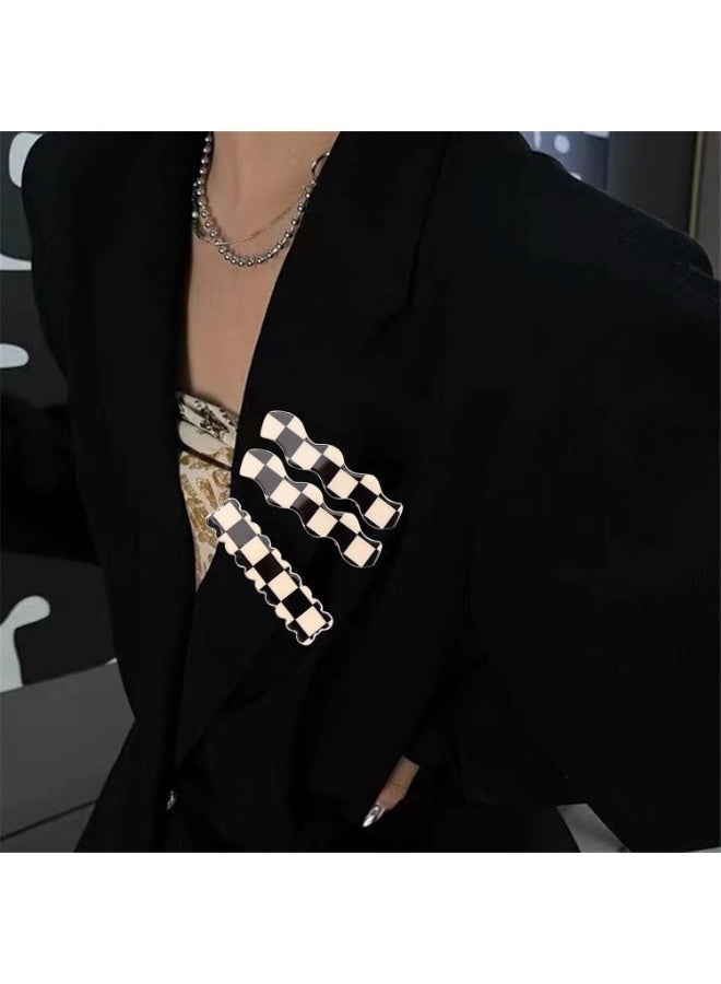 ChicAbode 14 PCS No Bend Hair Clips, Black & White Checker Hair Barrettes, No Crease Duckbill Hairpins, Geometric Wave Styling Clips, Minimalist Hair Accessories for Women & Girls - Image 5